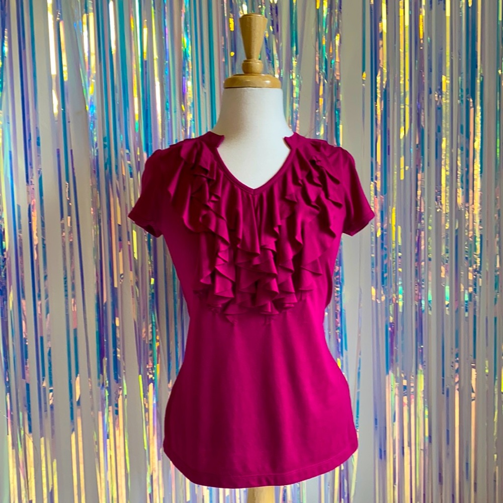 ana • Y2K Magenta Ruffle Front Tee